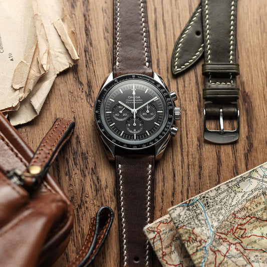 The Horween Chromexcel® Watch Strap - Dark Brown on Omega Speedmaster