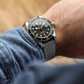 Arbour Hand-Stitched Denim Design Genuine Leather Watch Strap - Grey on Tudor Black Bay 58