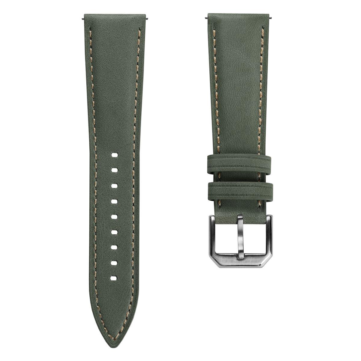 Whitby Vintage Padded Leather Watch Strap - Sage Green