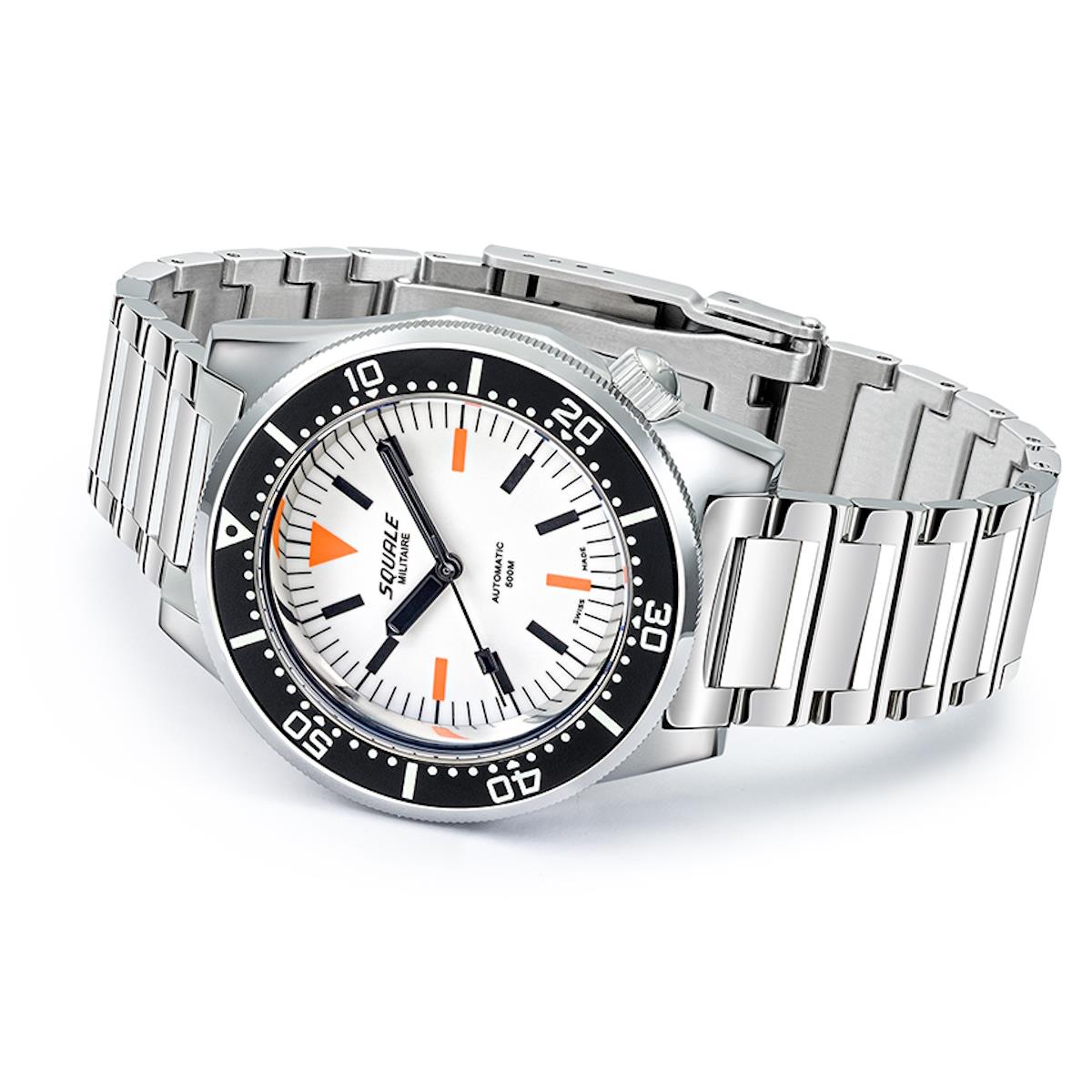 Squale 1521 Polished Steel Case - Military White Dial on Bracelet