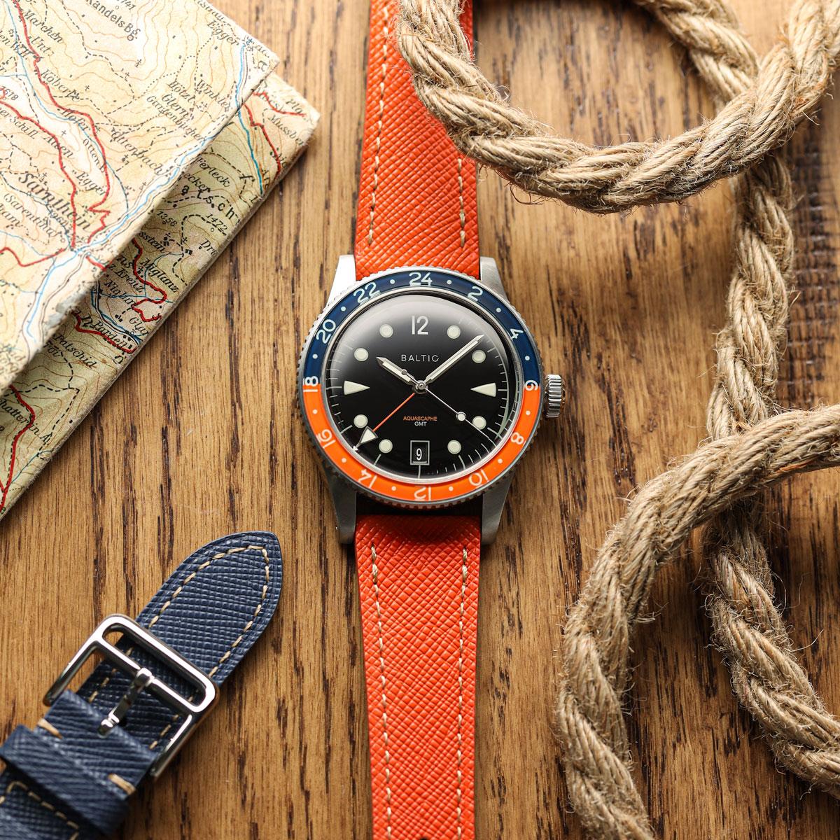 Brixham Classic Saffiano Leather Watch Strap - Seville Orange