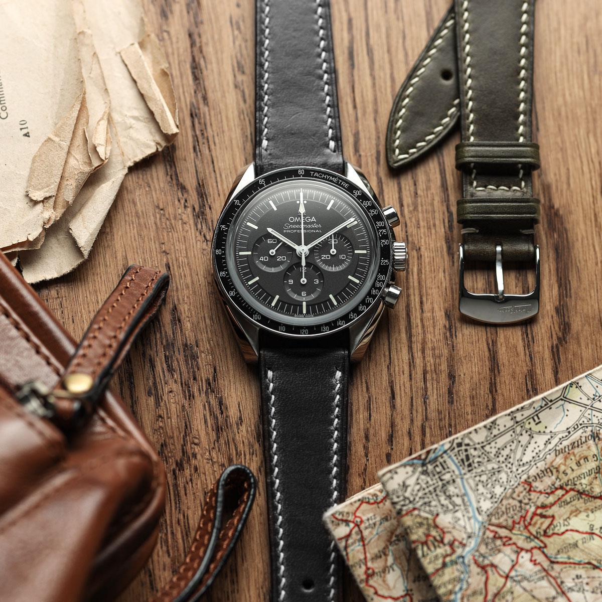 The Horween Chromexcel® Watch Strap - Black on Omega Speedmaster