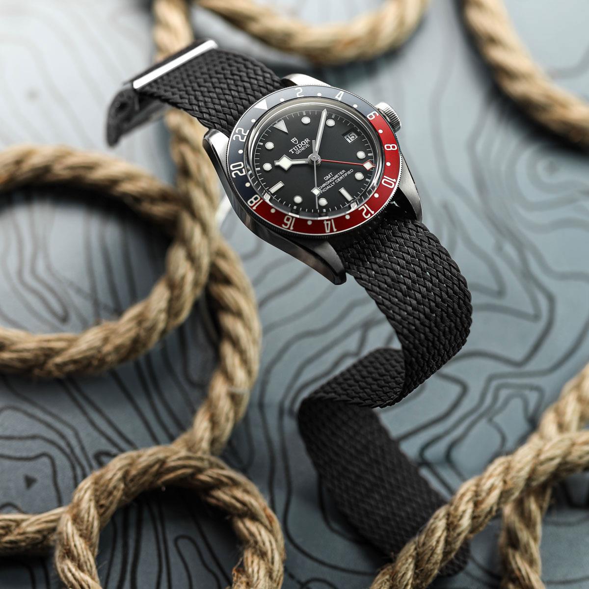 ZULUDIVER Perlon Nylon OctoPod Watch Strap - Onyx on Tudor GMT