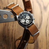 WatchGecko British Military Watch Strap: Cambridge Crazy Pull-Up Leather - Light Brown on Tag Heuer Autavia