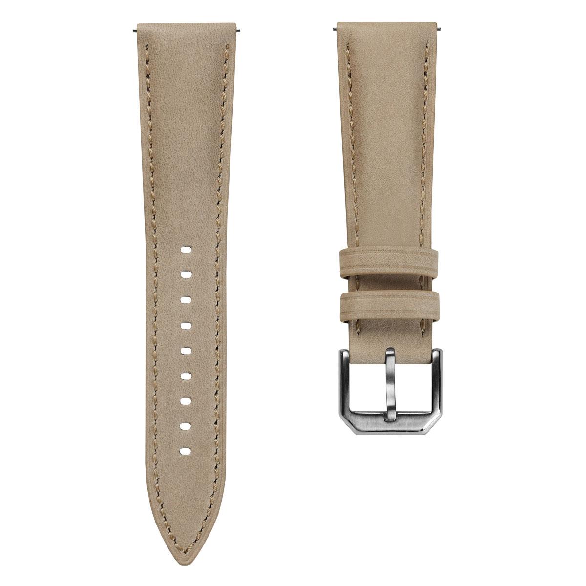 Whitby Vintage Padded Leather Watch Strap - Beige