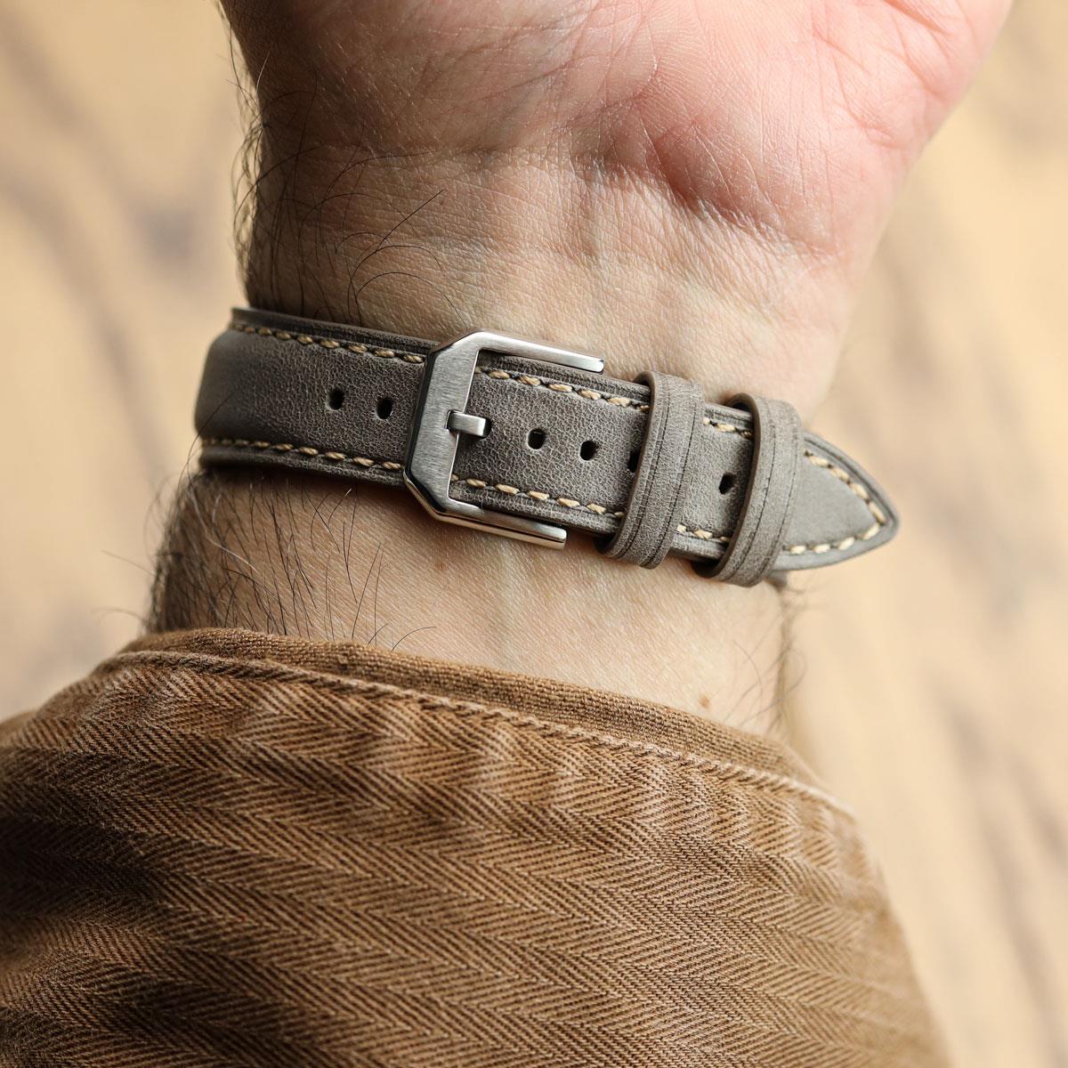 Whitby Vintage Padded Leather Watch Strap - Grey