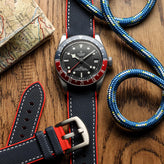 WatchGecko ChronoFKM Rubber Watch Strap - Blue & Red on Tudor GMT