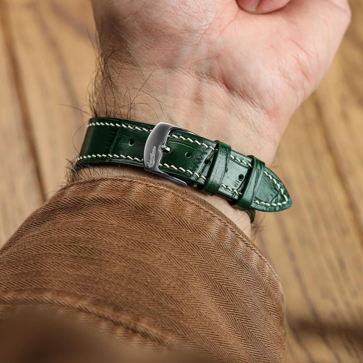 Arnhem Gator Print Genuine Leather Watch Strap - Dark Green