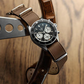 WatchGecko British Military Watch Strap: Cambridge Crazy Pull-Up Leather - Chestnut Brown on Tag Heuer Autavia