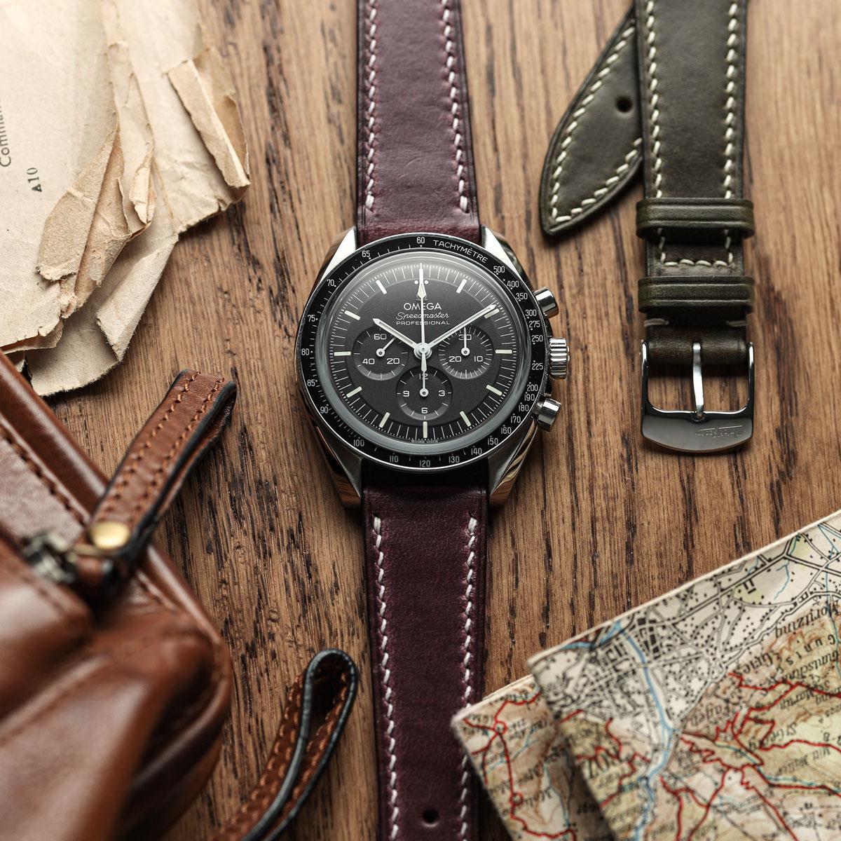 The Horween Chromexcel® Watch Strap - Red on Omega Speedmaster