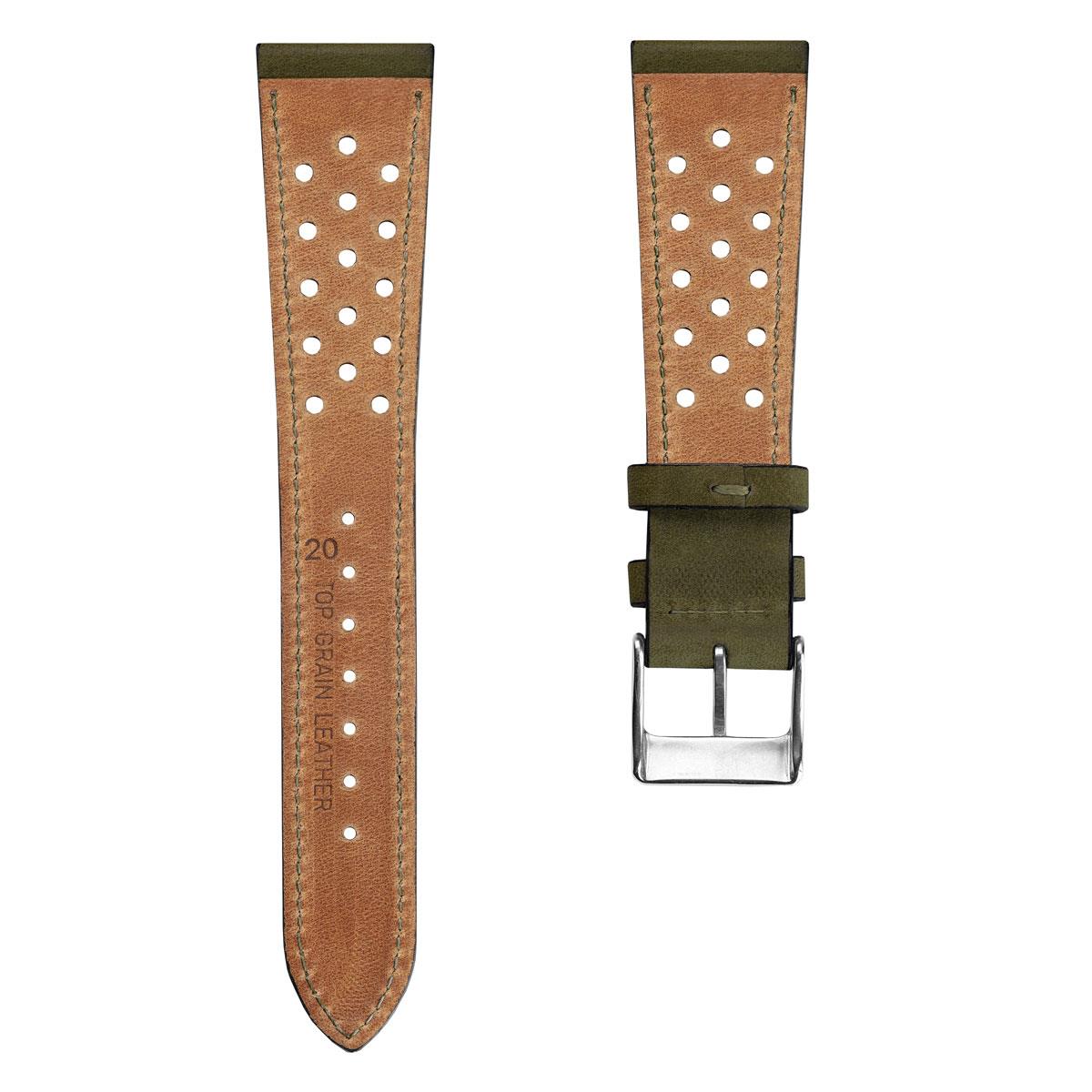 WatchGecko Missouri Perforated Leather Watch Strap - Green