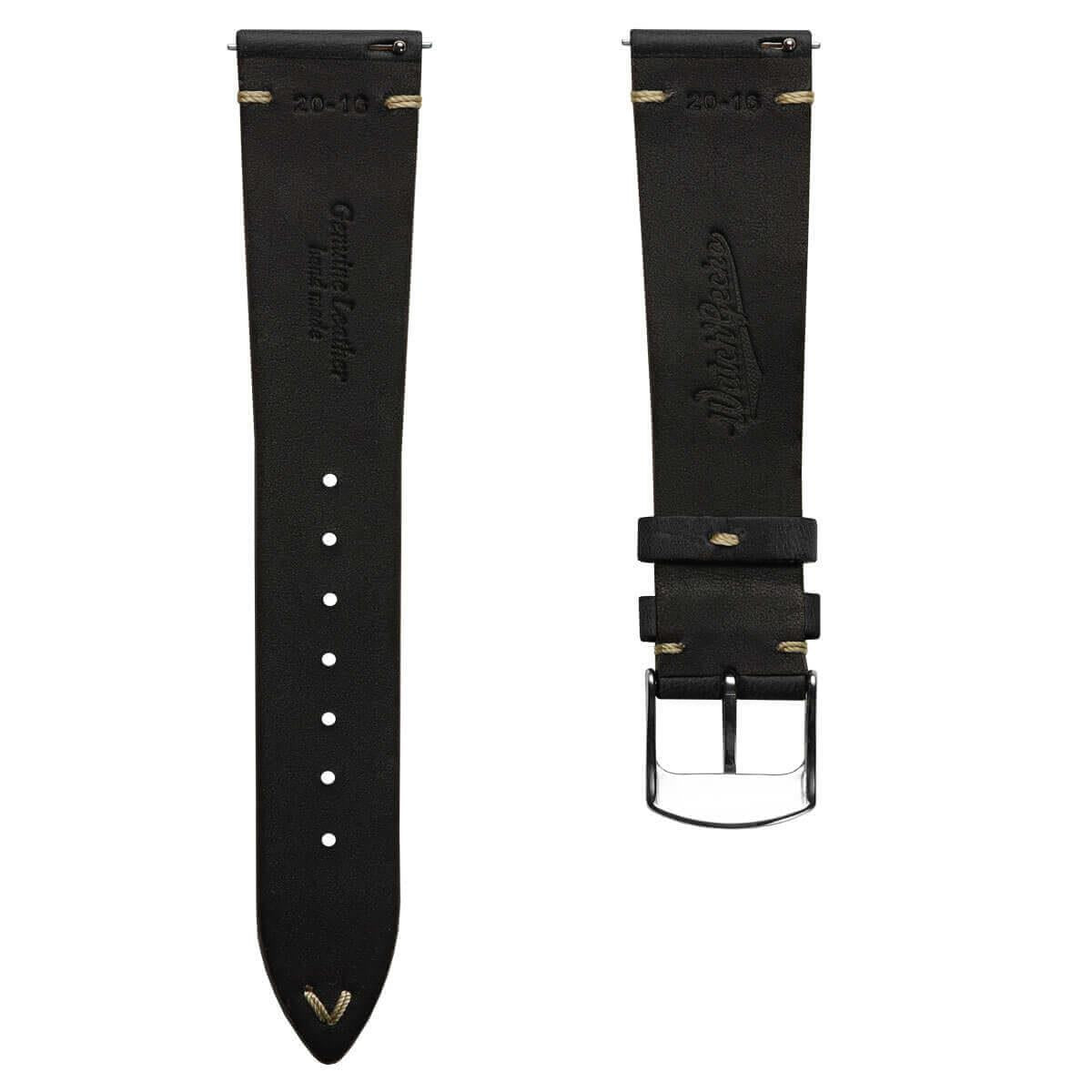 Genuine Horween Chromexcel® V-Stitch Leather Watch Strap - Black