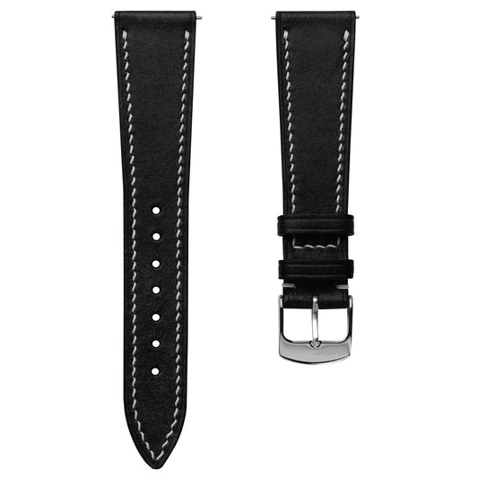 Bourton Hand-Stitched Genuine Italian Leather Watch Strap - Black