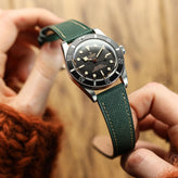 WatchGecko Brixham Classic Saffiano Leather Watch Strap - Jasper Green on Tudor Black Bay 58