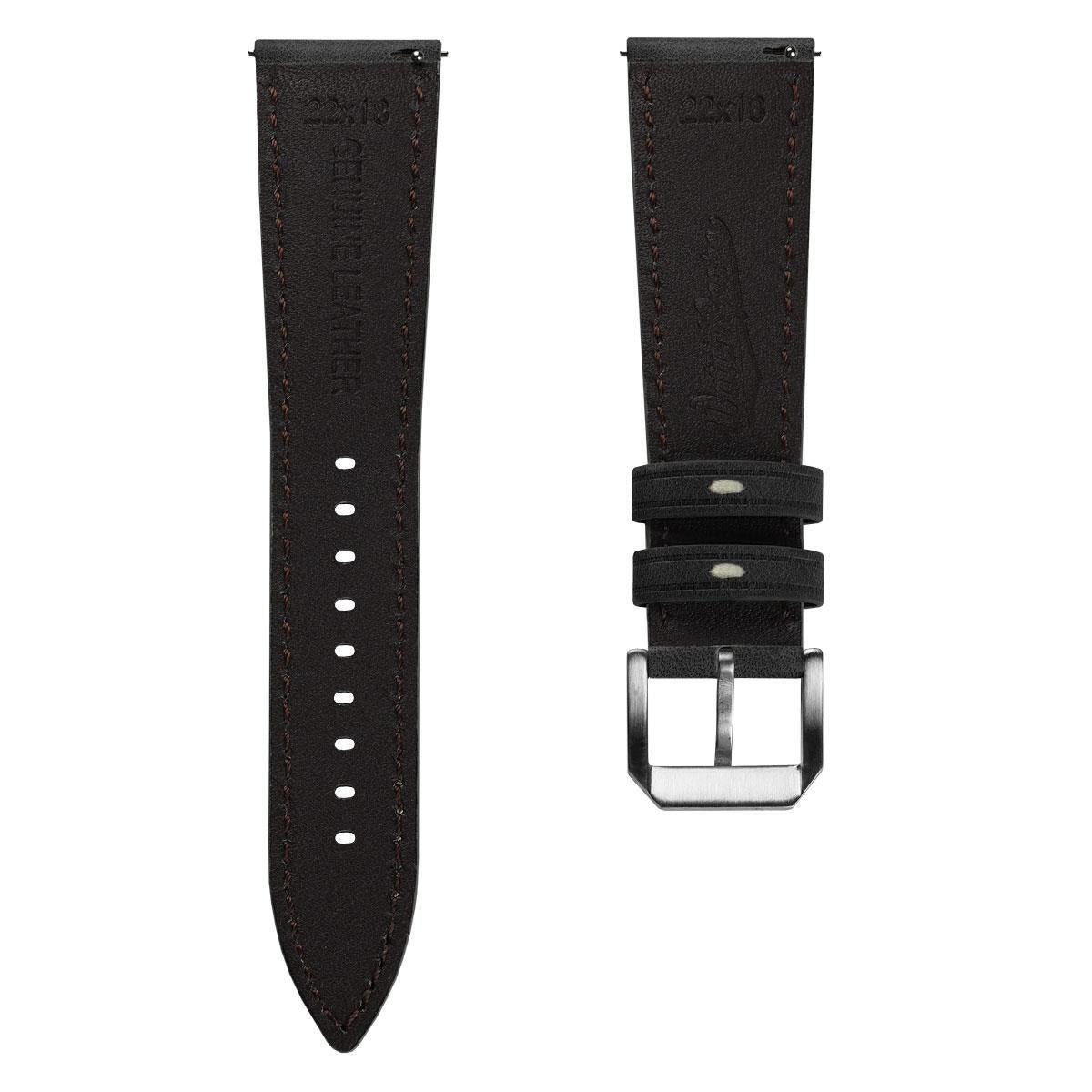 Whitby Vintage Padded Leather Watch Strap - Black