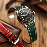 Arnhem Gator Print Genuine Leather Watch Strap - Dark Green on Tudor Black Bay 58