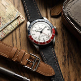 WatchGecko Brixham Classic Saffiano Leather Watch Strap - Black on Tudor GMT