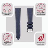 Hand-Stitched Textured Italian Leather Watch Strap  - Alpine Blue