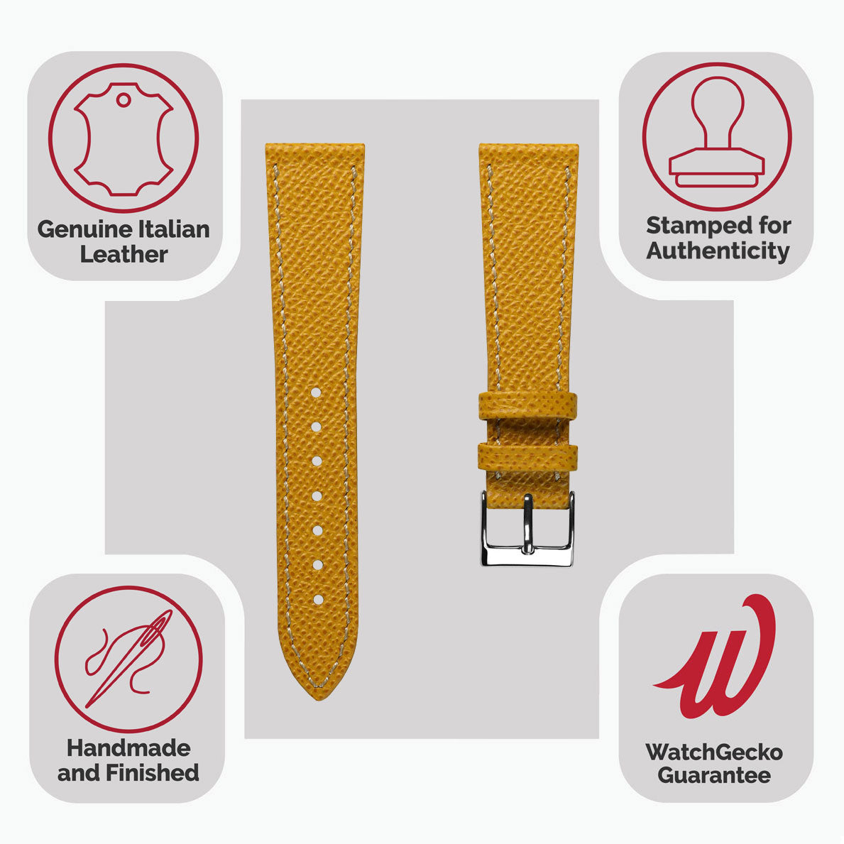 Hand-Stitched Textured Italian Leather Watch Strap - Alpine Yellow