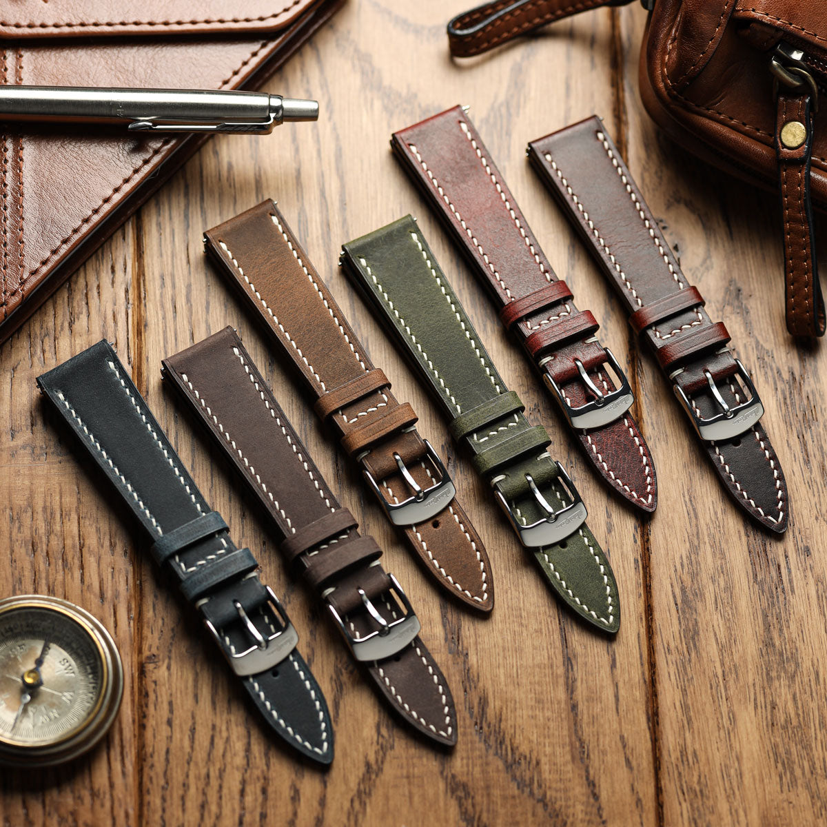 German Hand-Stitched Crazy Horse Leather Watch Strap