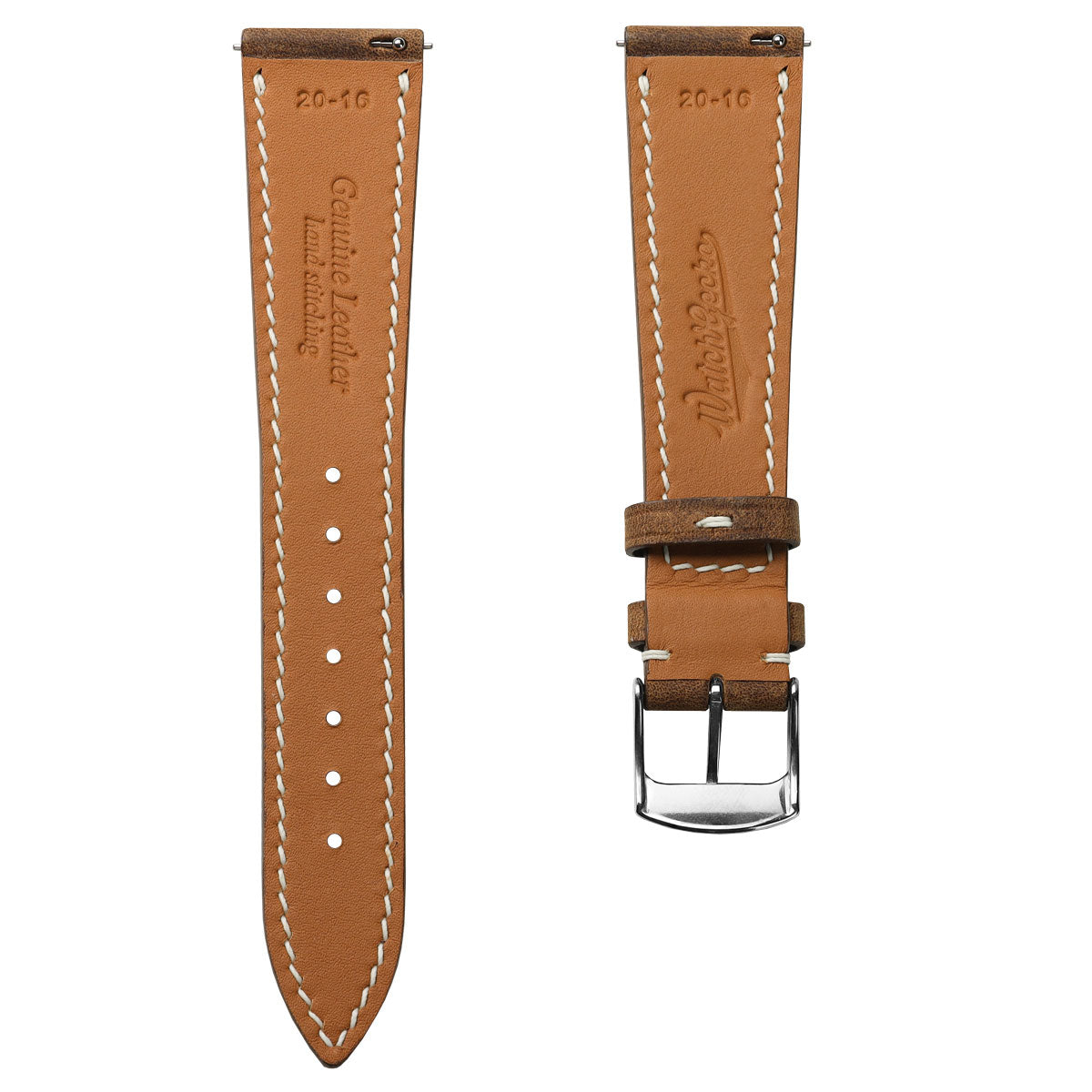 German Hand-Stitched Crazy Horse Leather Watch Strap - Gold