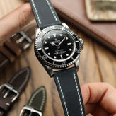 German Hand-Stitched Crazy Horse Leather Watch Strap - Peacock on Rolex Submariner