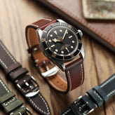 German Hand-Stitched Crazy Horse Leather Watch Strap - Bordeaux On Tudor Black Bay 58