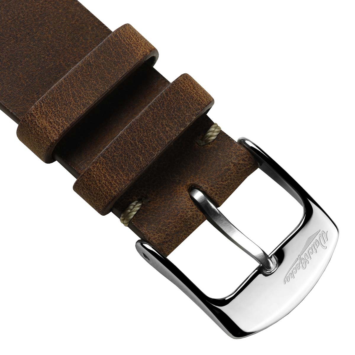 German V-Stitch Crazy Horse Leather Watch Strap - Gold