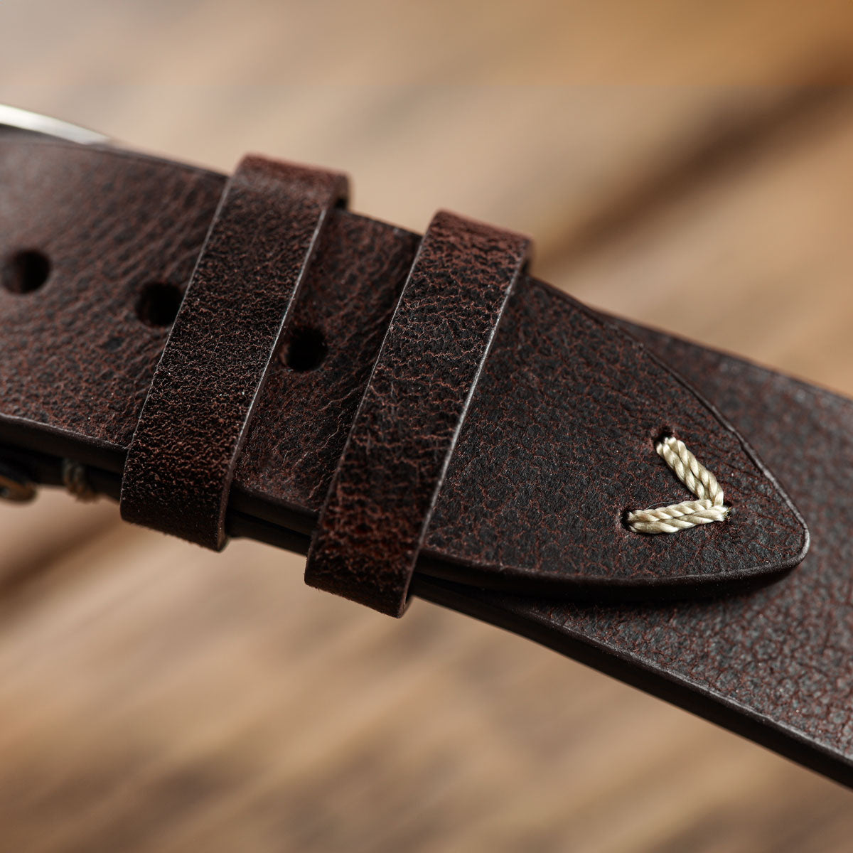 German V-Stitch Crazy Horse Leather Watch Strap - Peacock