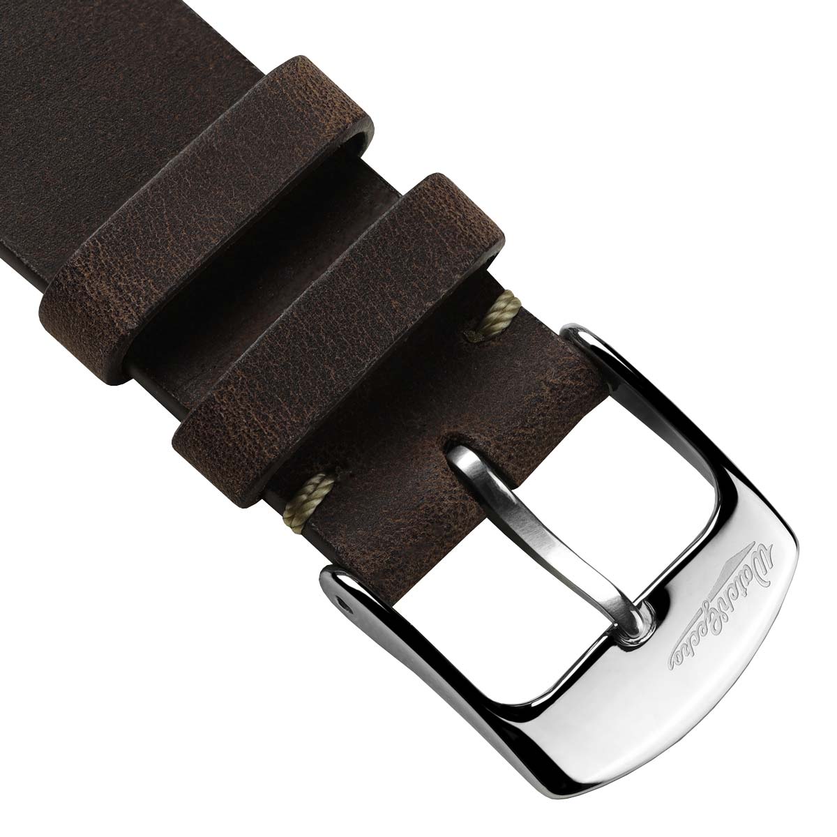 German V-Stitch Crazy Horse Leather Watch Strap - Charcoal