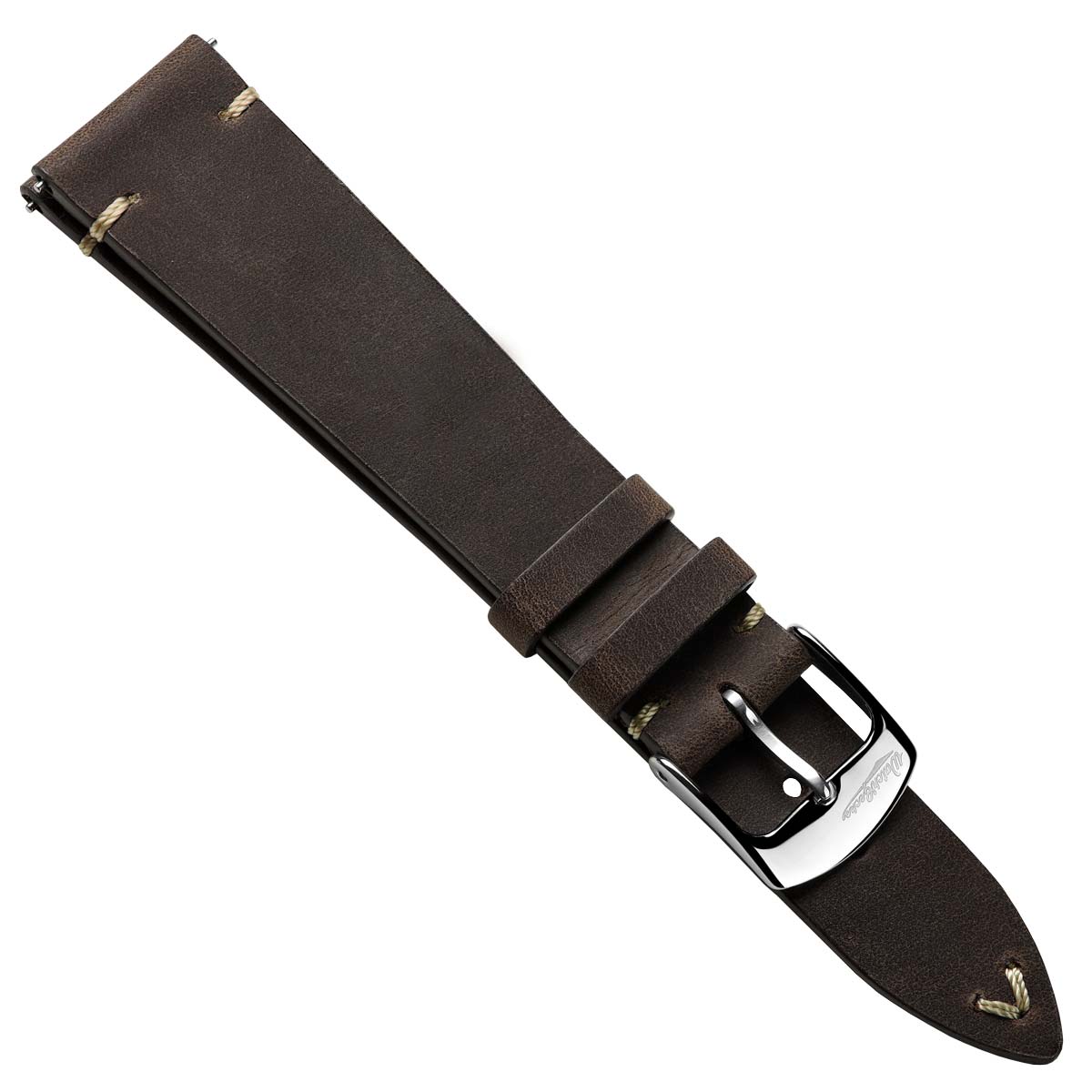 German V-Stitch Crazy Horse Leather Watch Strap - Charcoal