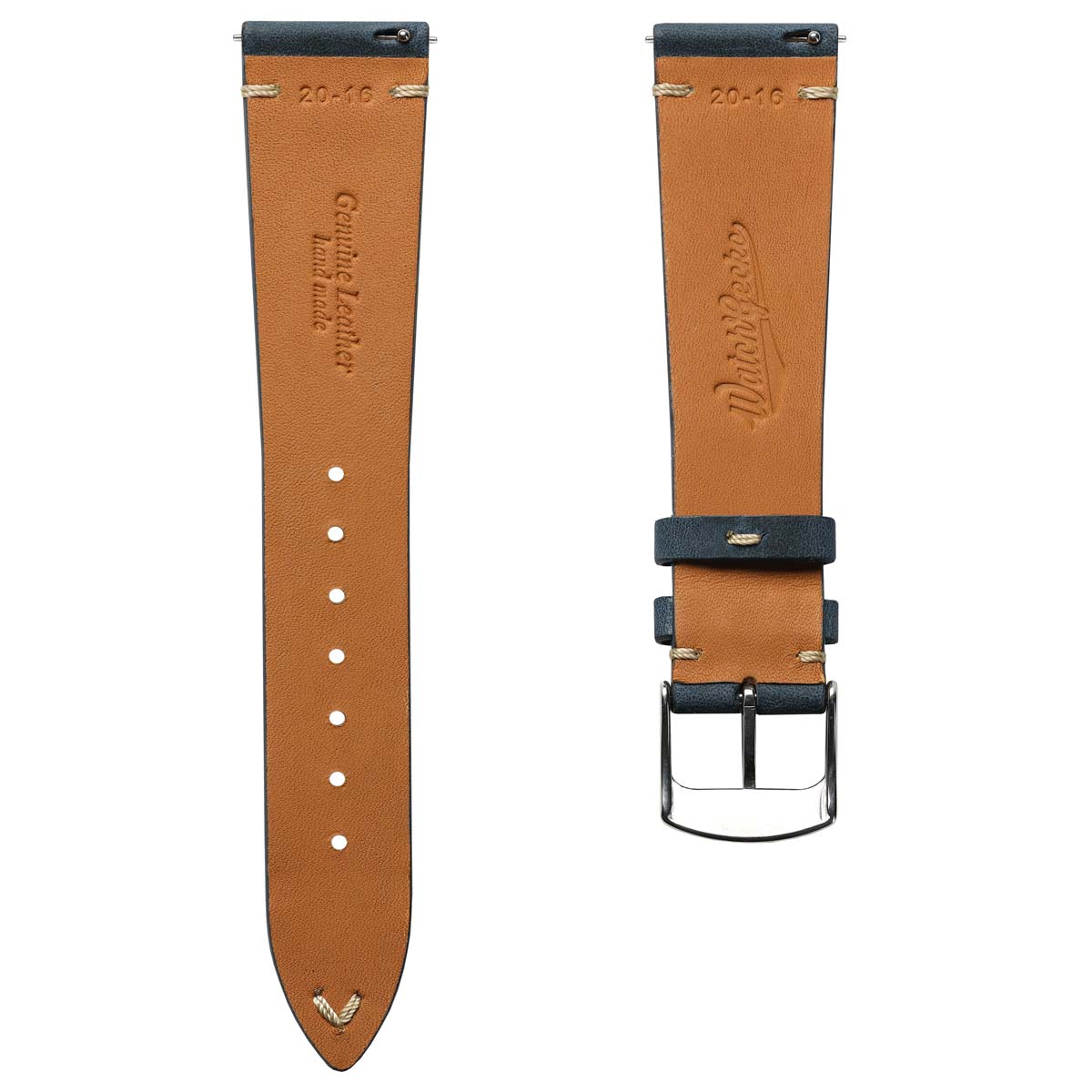 German V-Stitch Crazy Horse Leather Watch Strap - Peacock