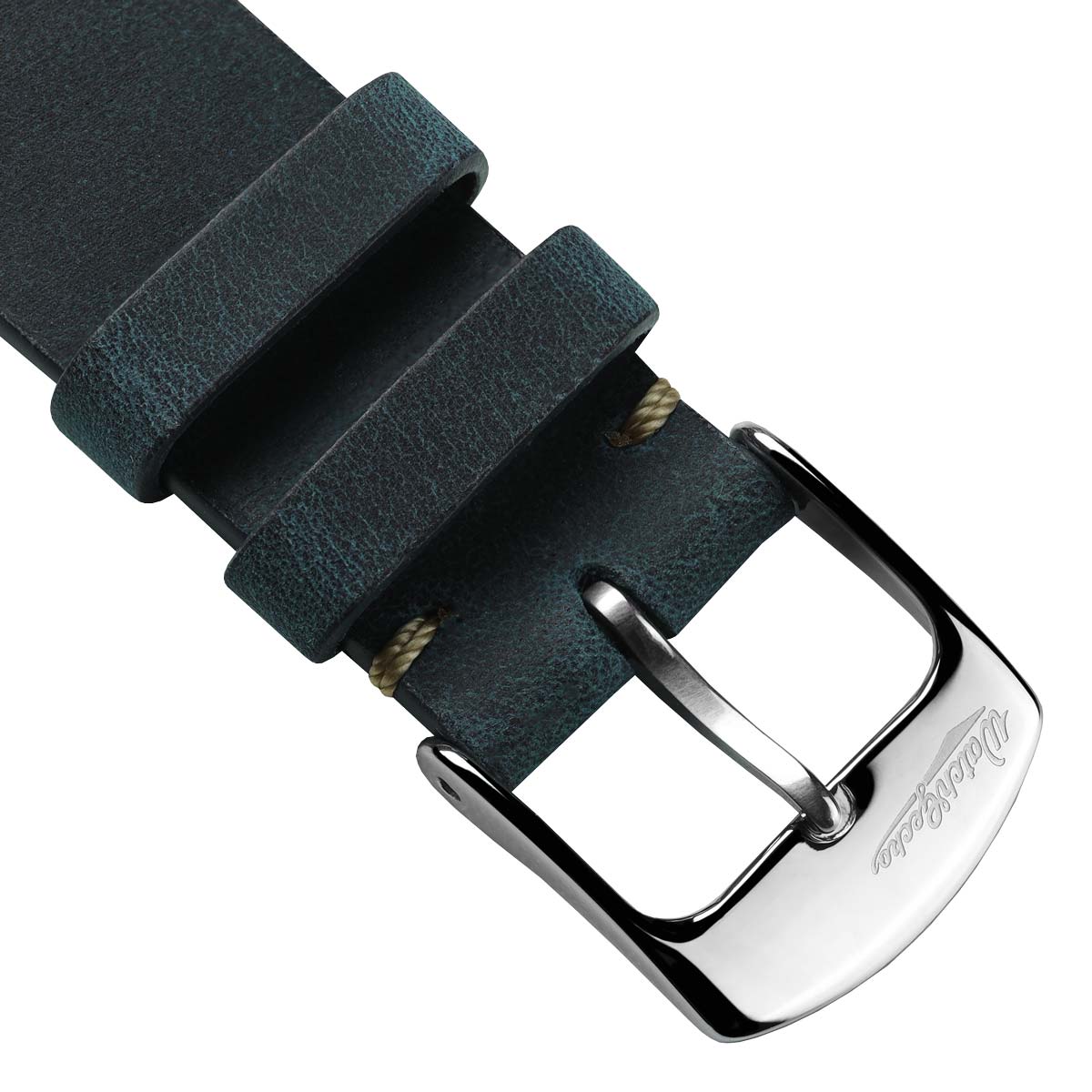 German V-Stitch Crazy Horse Leather Watch Strap - Peacock