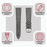 Beaufort Racing Conceria Opera Suede Perforated Watch Strap - Light Grey