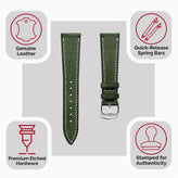 Bourton Hand-Stitched Genuine Italian Leather Watch Strap - Earth Green