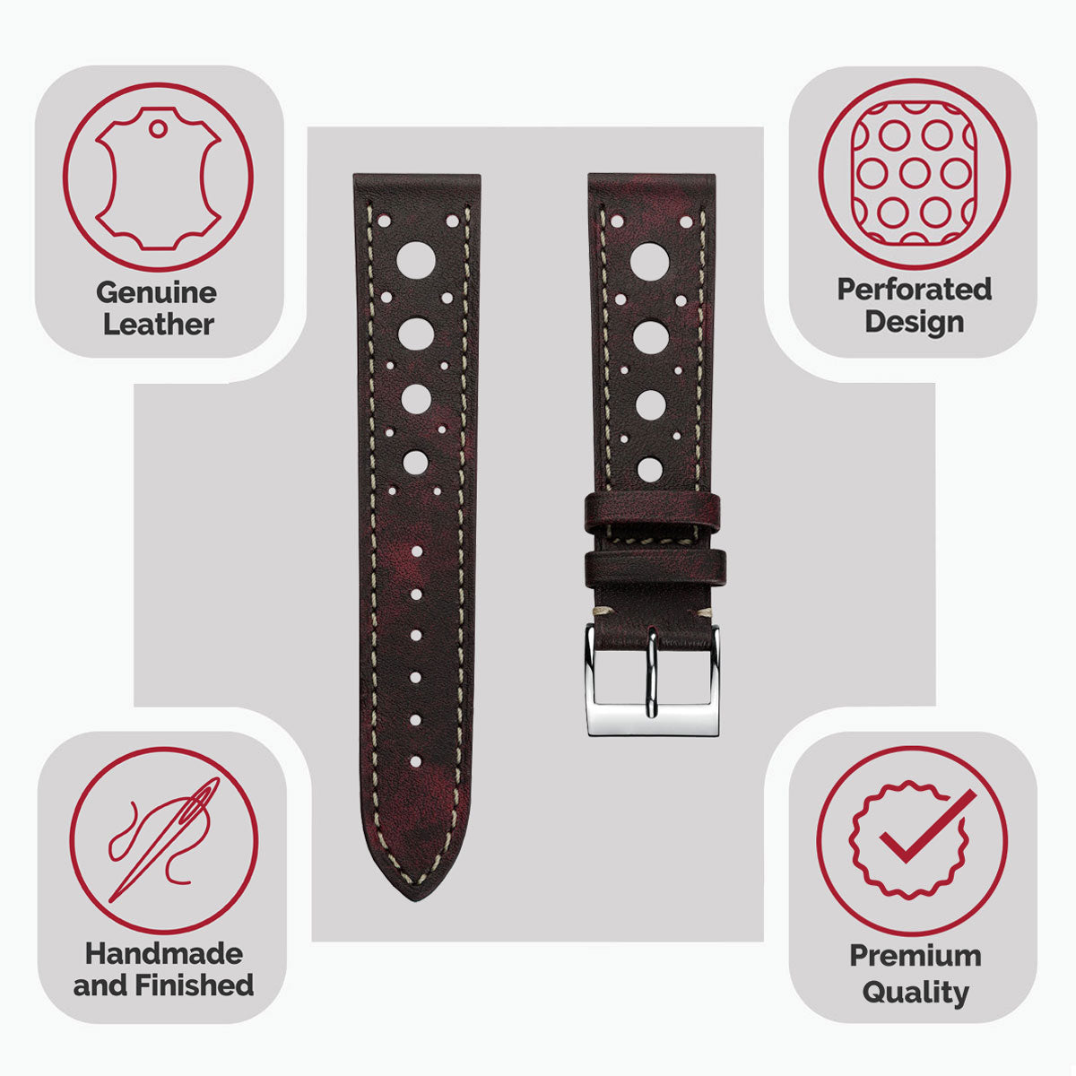 Boutsen Racing Handmade Leather Watch Strap - Burgundy