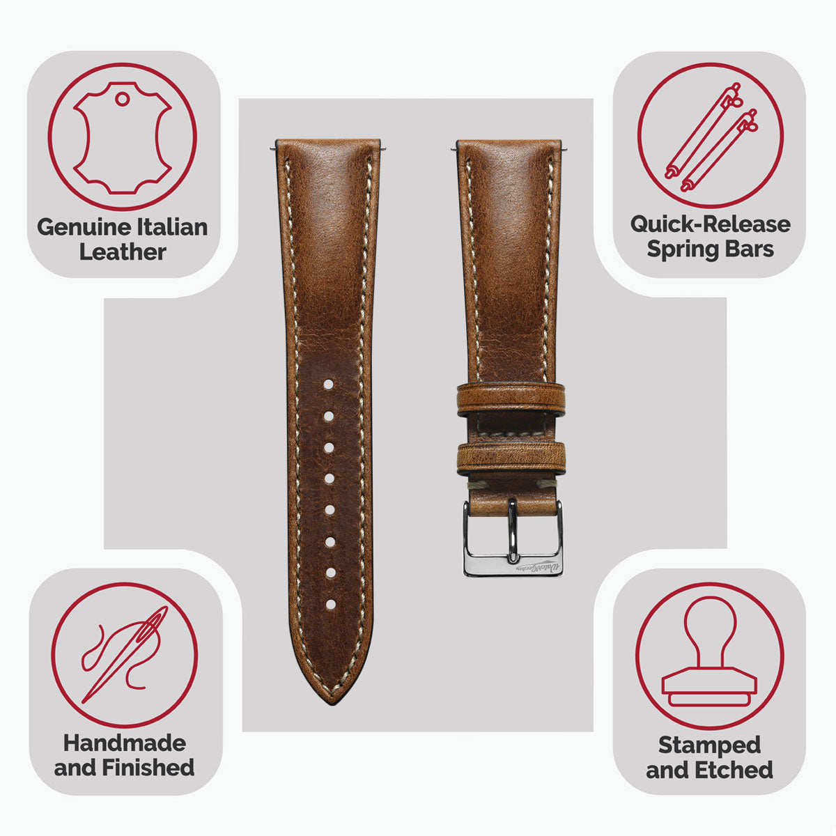 Classic Highley Genuine Leather Watch Strap - Light Brown