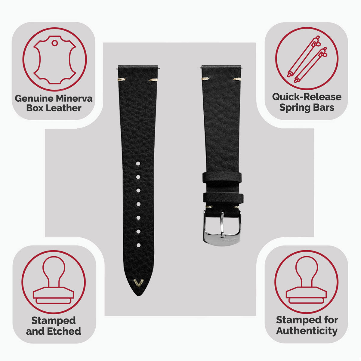 Finsbury Minerva Box Genuine Leather Watch Strap - Black