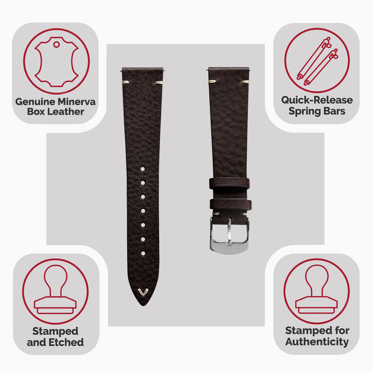 Finsbury Minerva Box Genuine Leather Watch Strap - Dark Brown