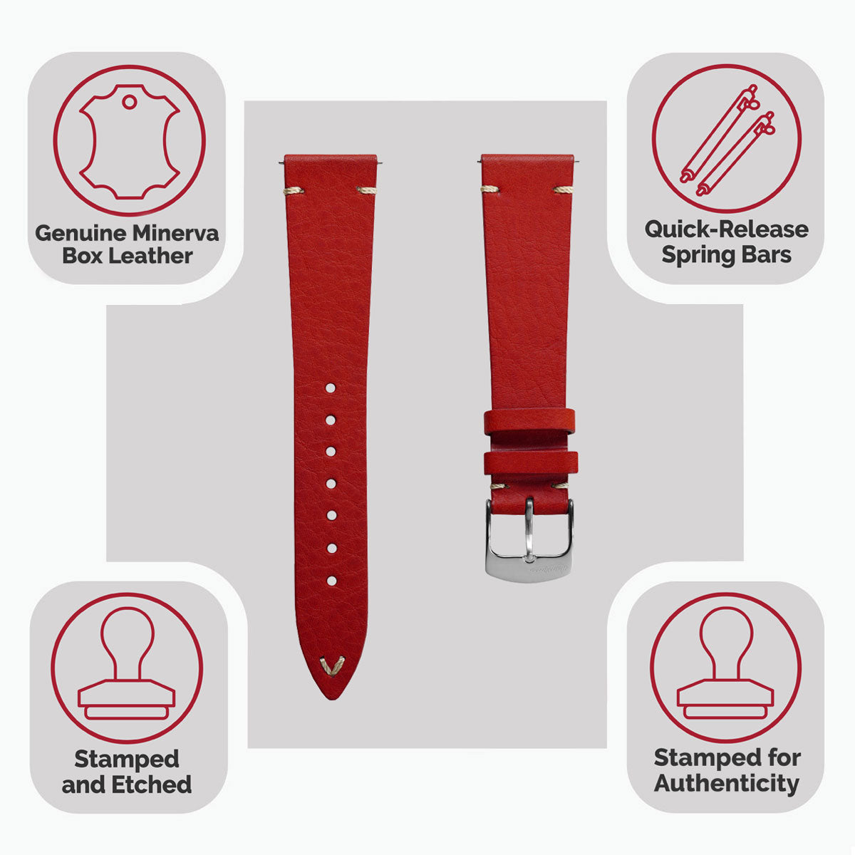 Finsbury Minerva Box Genuine Leather Watch Strap - Bright Red