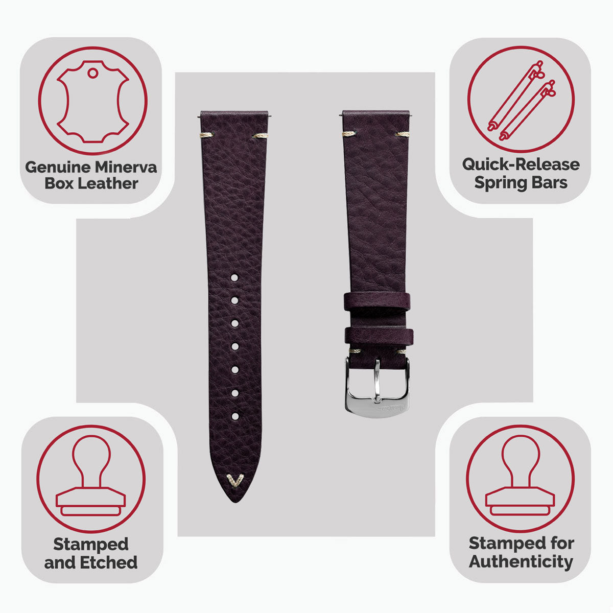 Finsbury Minerva Box Genuine Leather Watch Strap - Plum