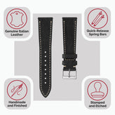 Flat Highley Genuine Leather Watch Strap - Black