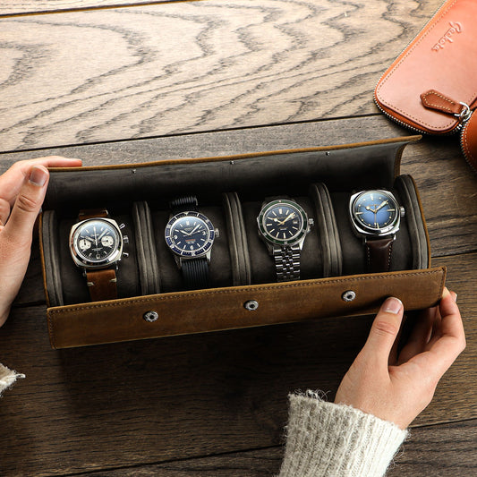 Premium Crazy Horse Leather Watch Case Gift Set