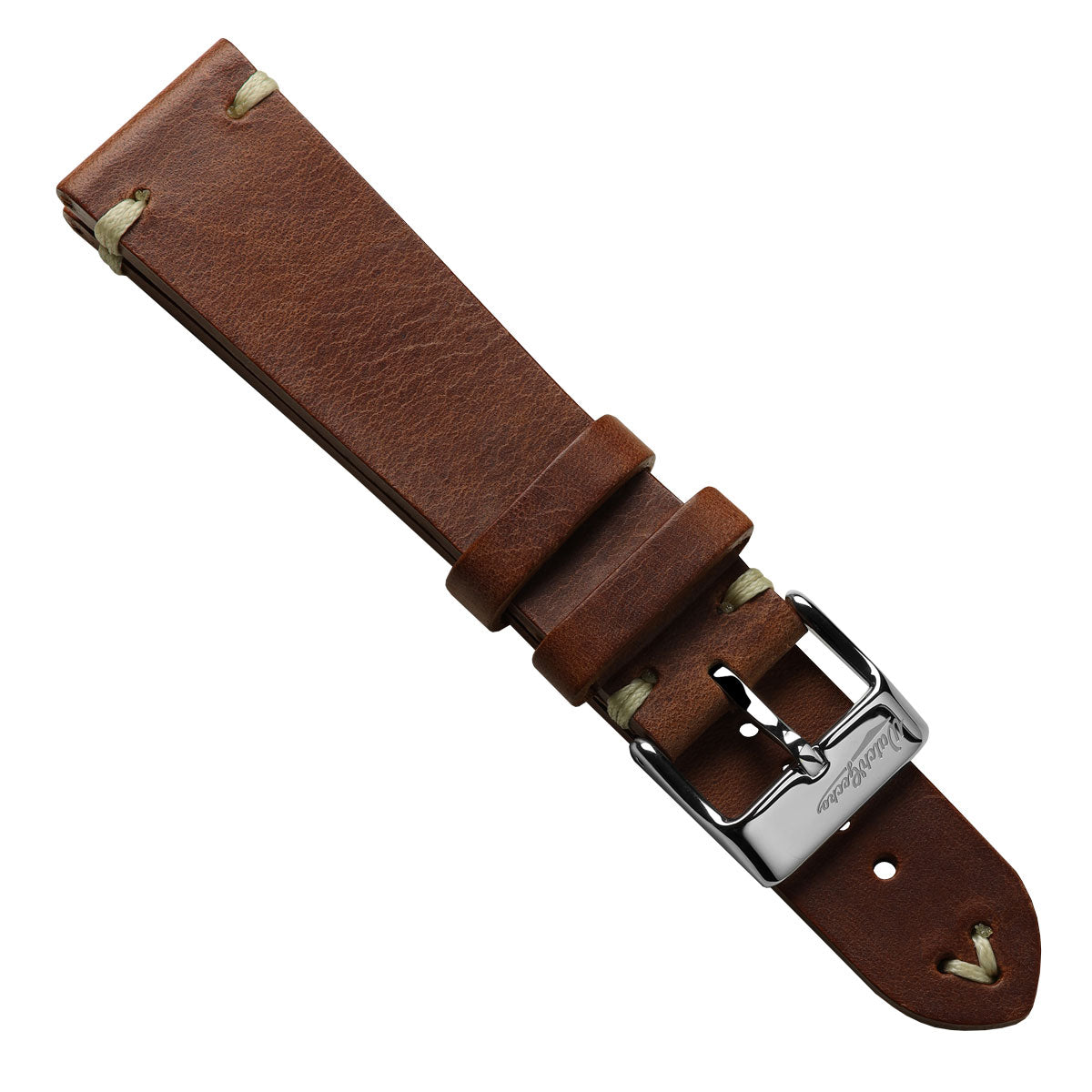 Benhall V-Stitch Genuine Leather Watch Strap - Cognac