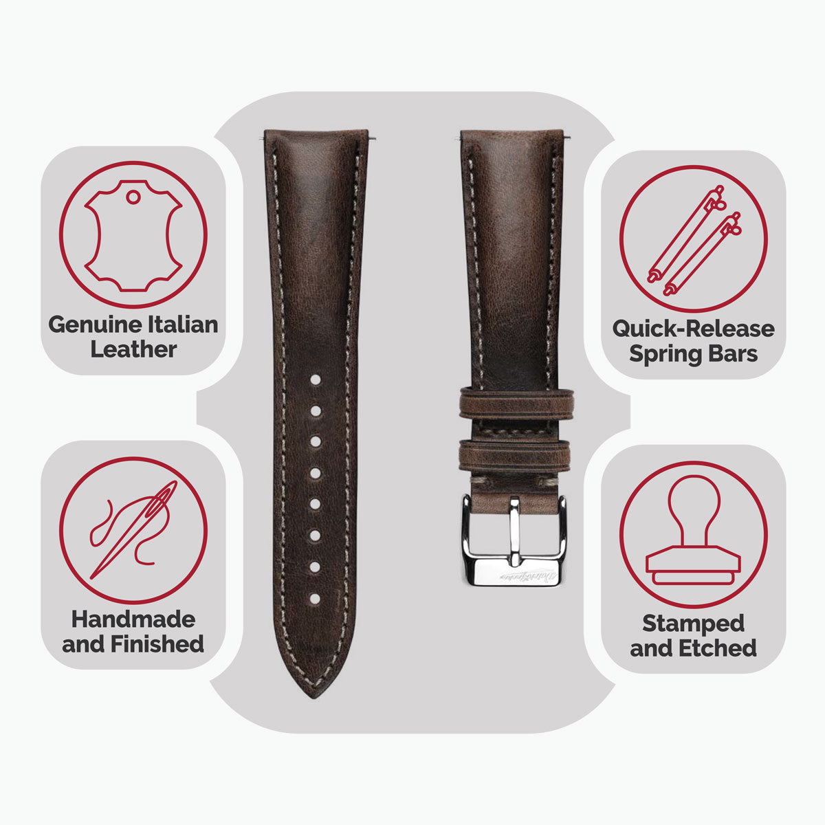 Original Vintage Highley Genuine Leather Watch Strap - Chocolate Brown