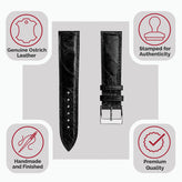 Durbuy Ostrich Leg Handmade Leather Watch Strap - Gloss Black