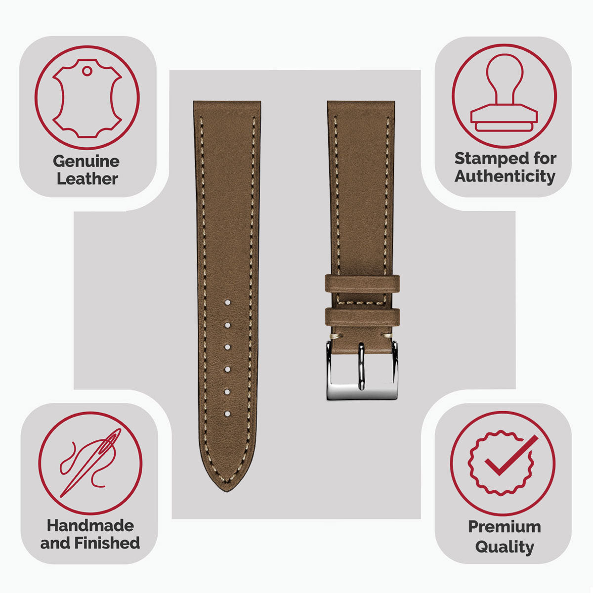 Leuven Cavallo Flat Handmade Horse Leather Watch Strap - Brown