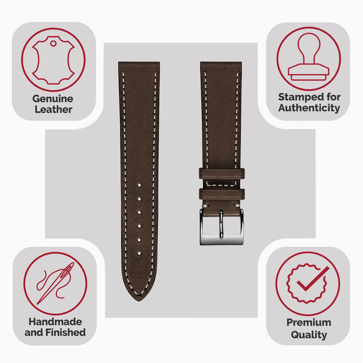 Leuven Cavallo Flat Handmade Horse Leather Watch Strap - Cacao