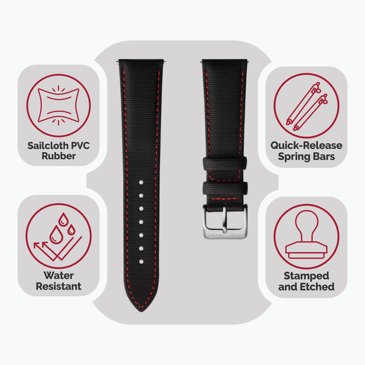 Mayday Regatta Sailcloth Divers Watch Strap - Red Stitching