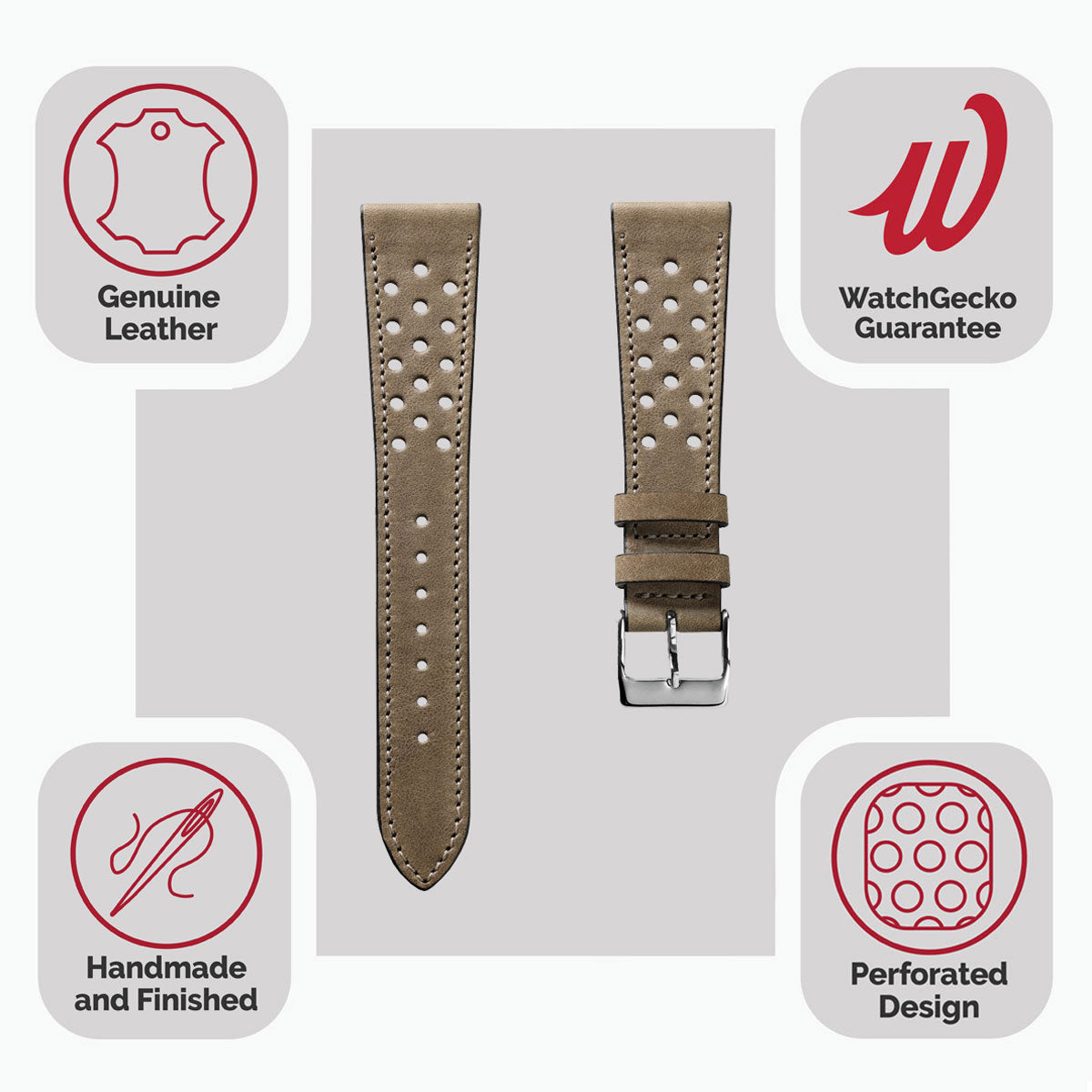 WatchGecko Missouri Perforated Leather Watch Strap - Beige